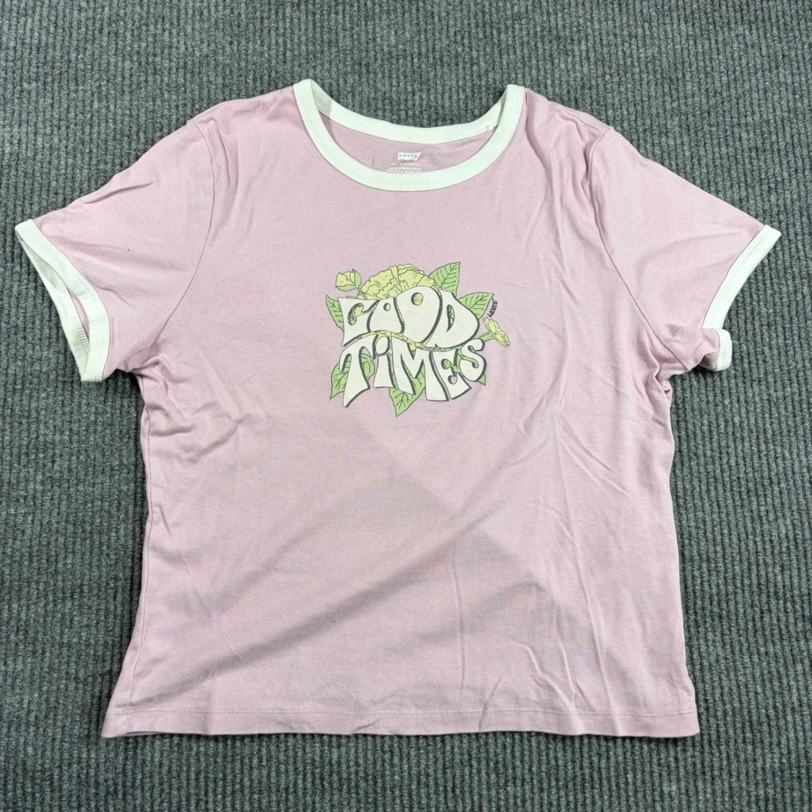 Levi's Shirt Womens Xl Good Times Graphic Ringer Pink Short Sleeve Cotton Tee